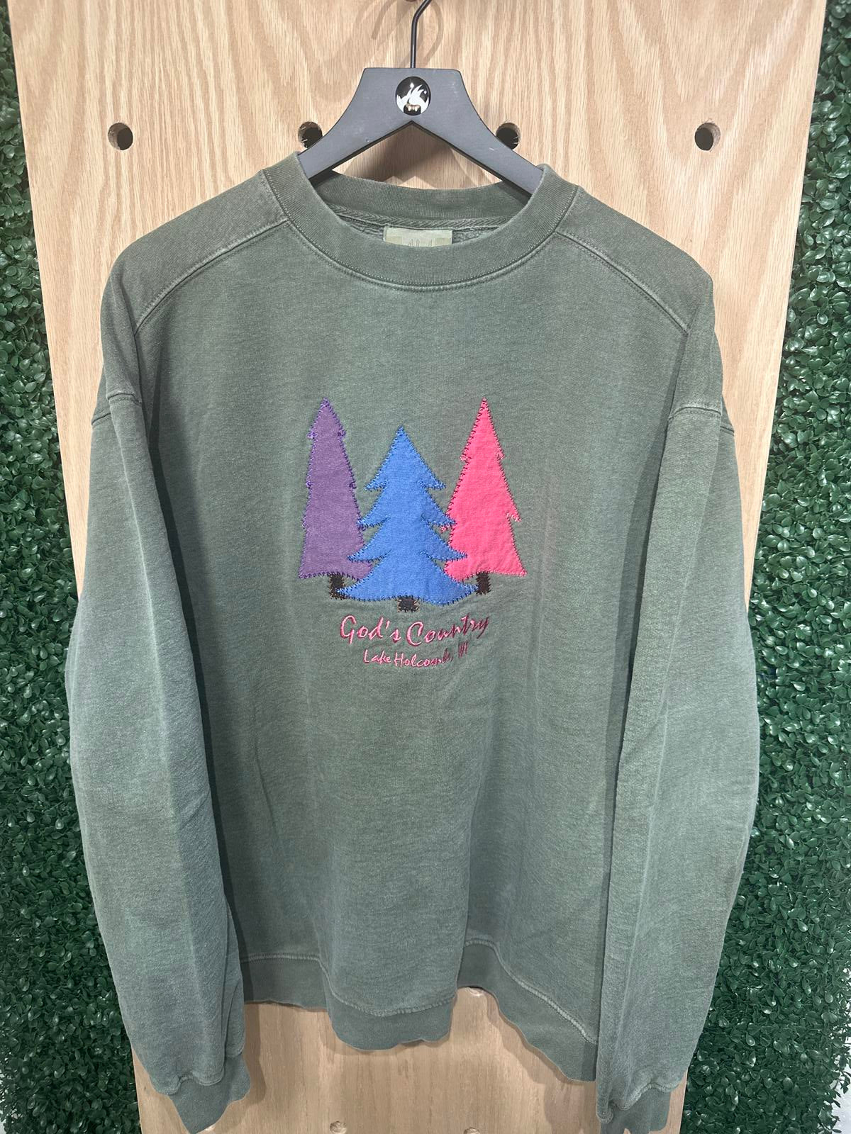Green Embroidered Sweatshirt with Tree Design