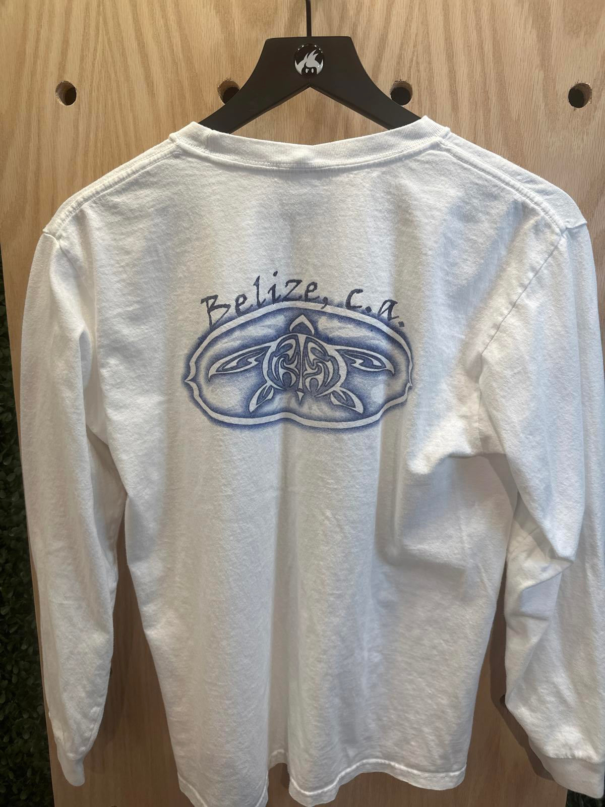 White Long Sleeve T-Shirt with Belize Graphic