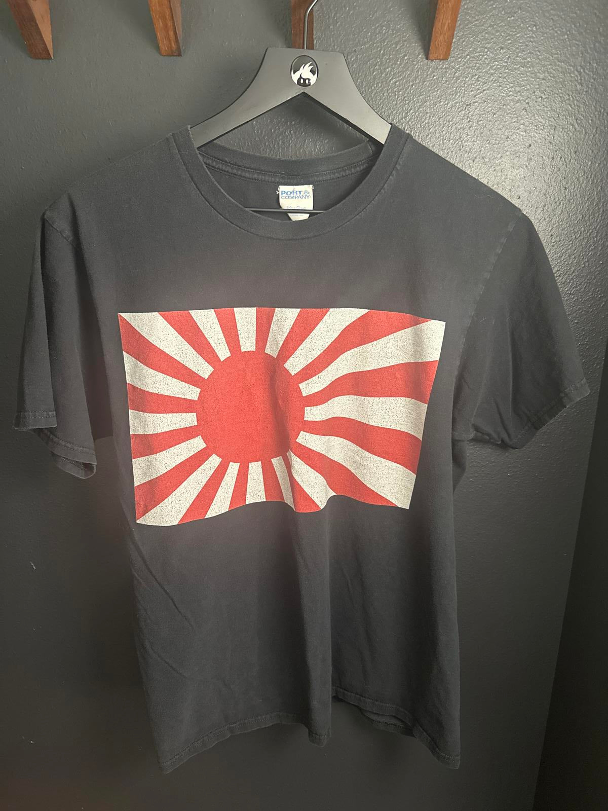 Port & Company Black T-Shirt with Red Sun Design