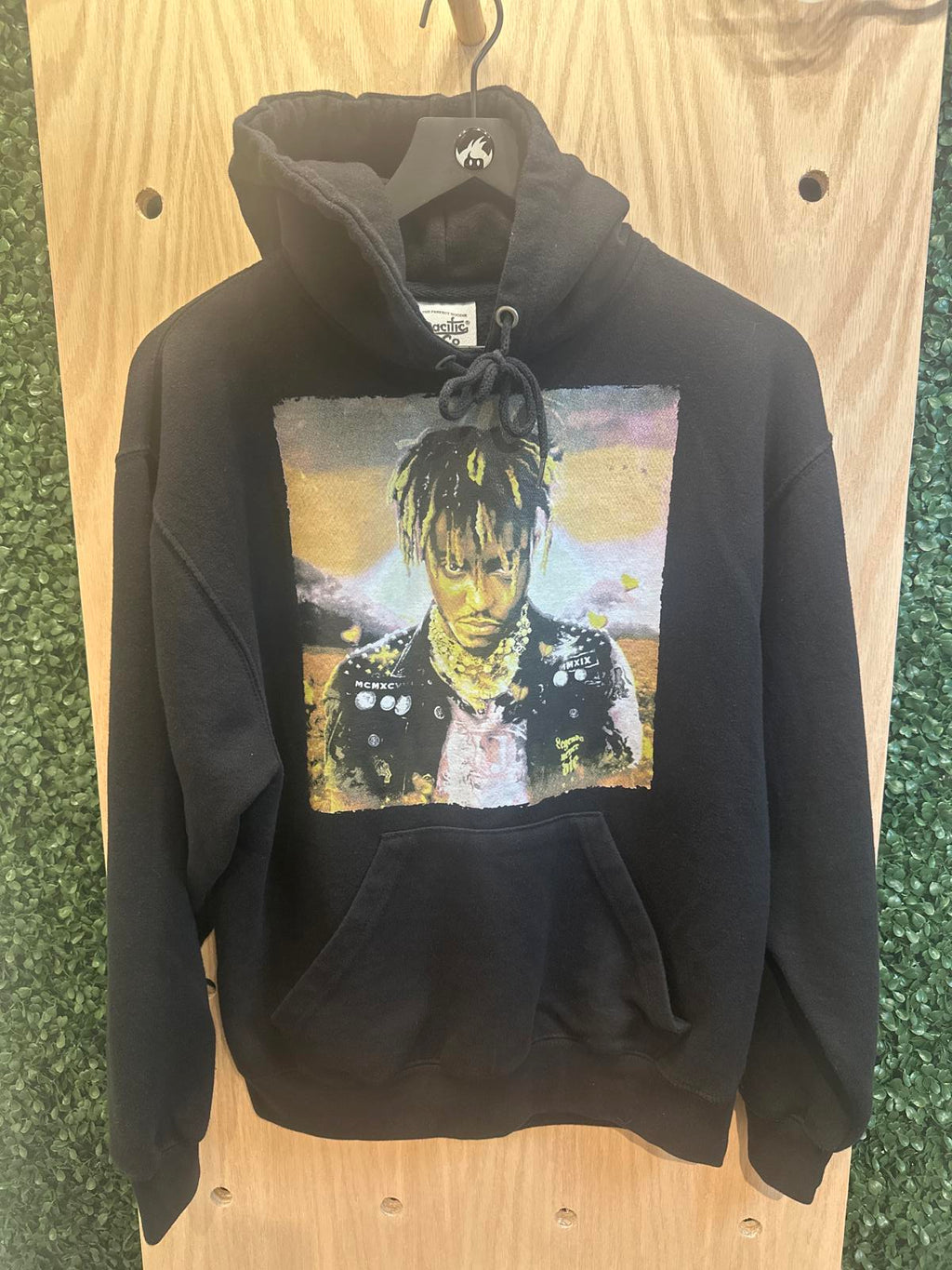 Men's Black Graphic Hoodie with Drawstring Hood