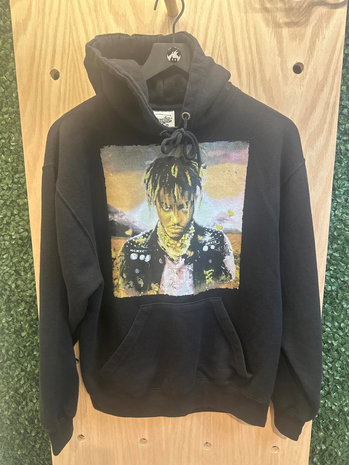 Men's Black Graphic Hoodie with Drawstring Hood