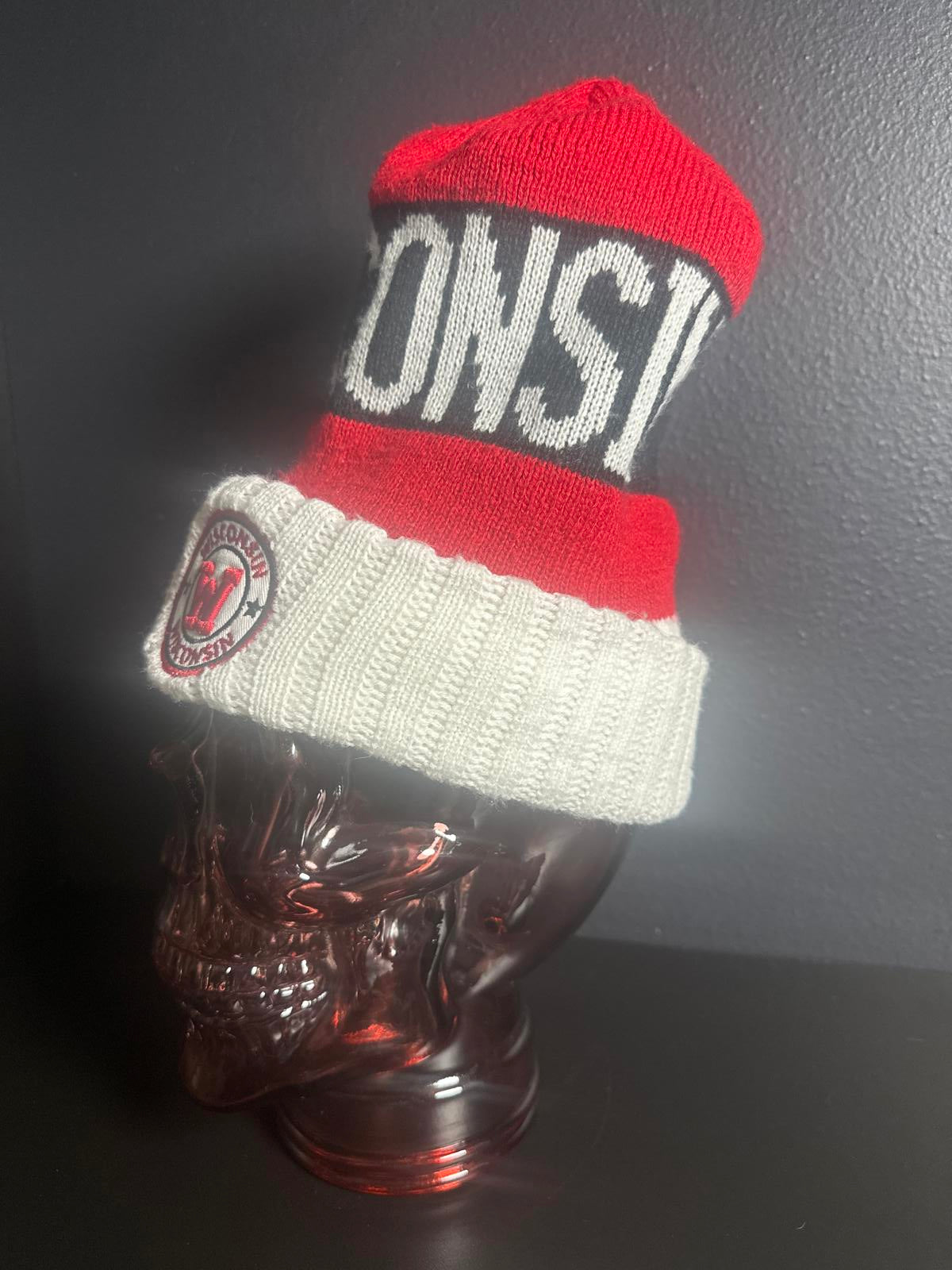 Wisconsin Red and White Knit Beanie Hat