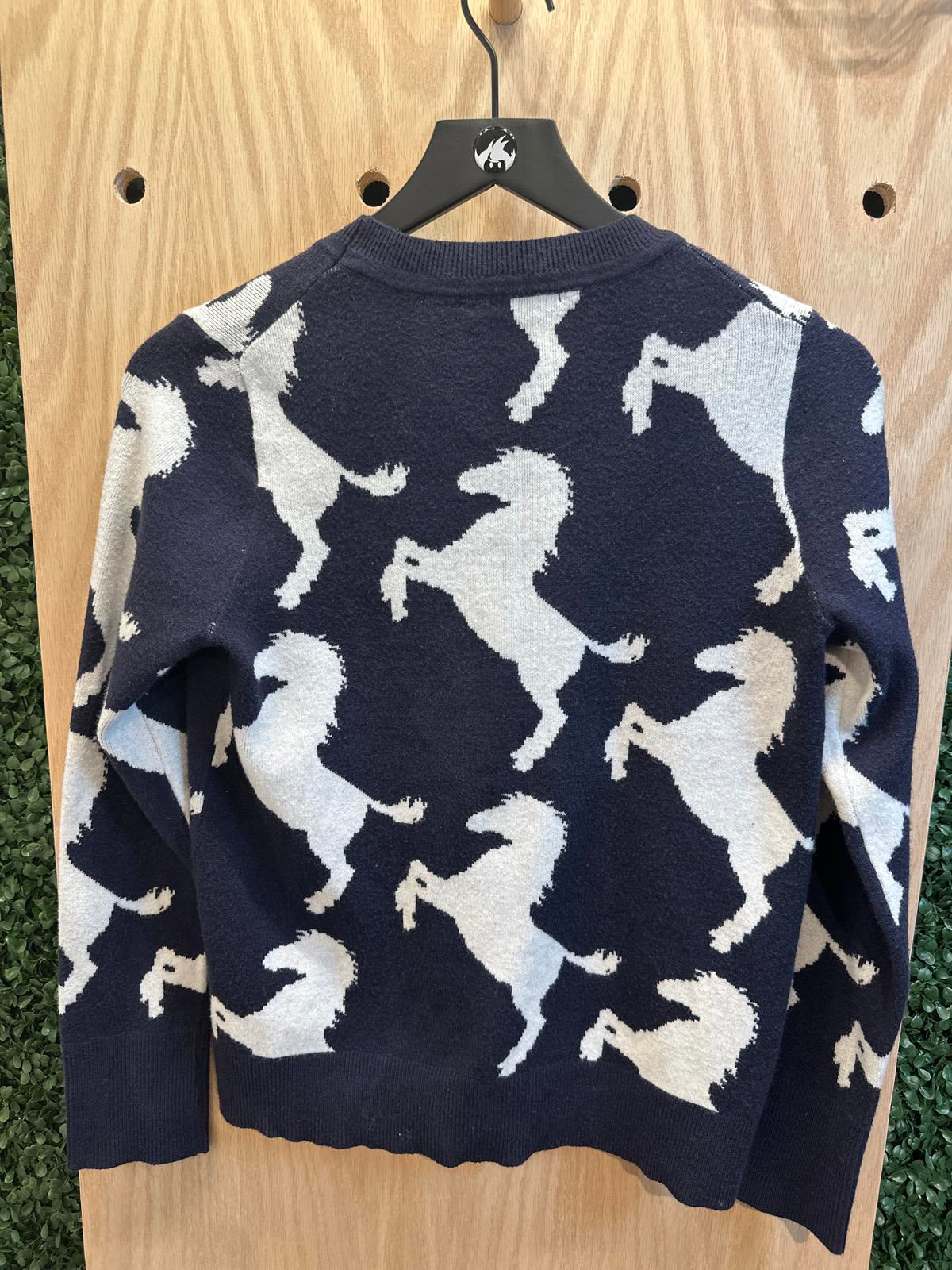 Women's Navy Blue Sweater with White Horse Pattern