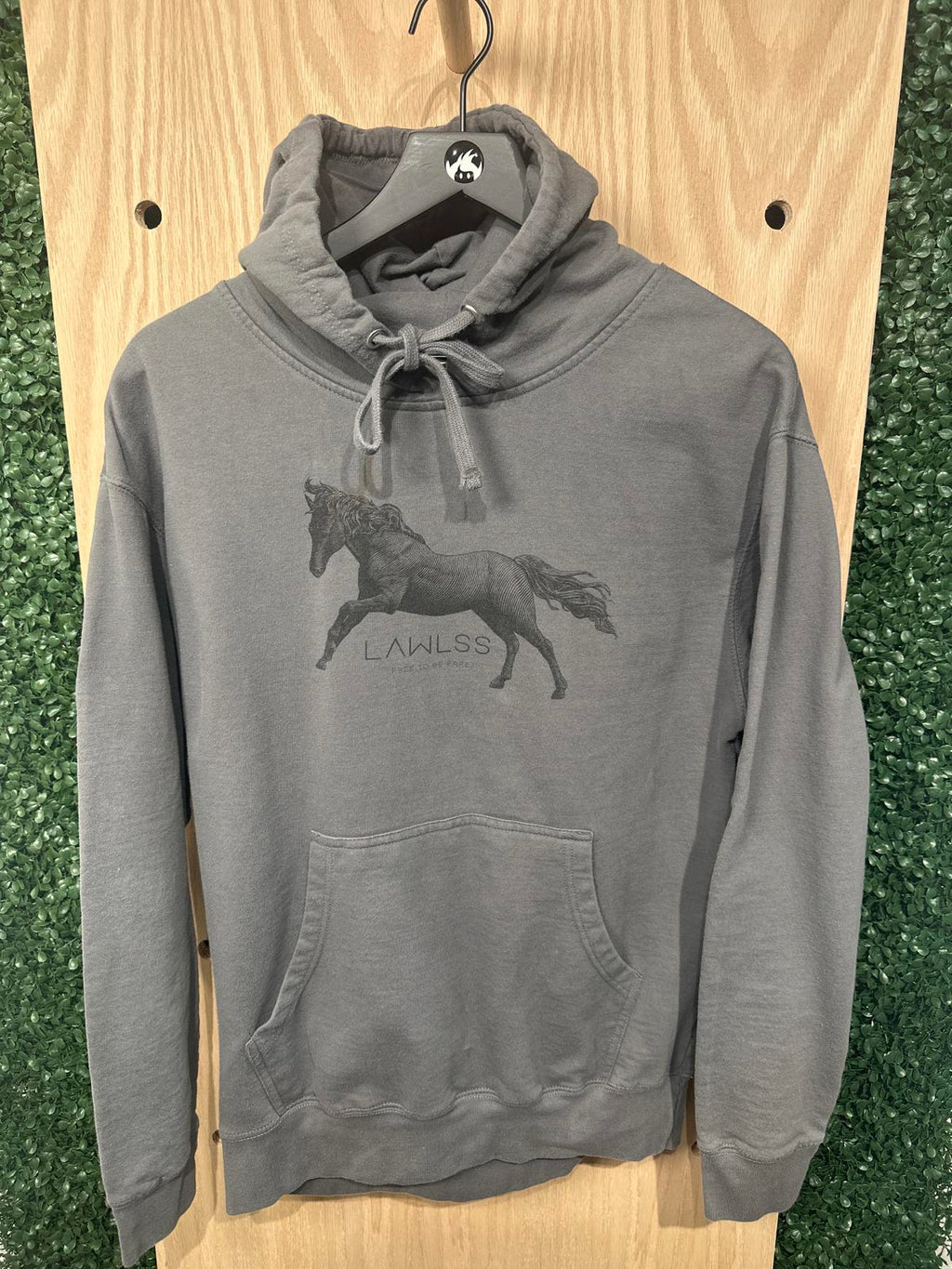 Gray Men's Hoodie with Horse Graphic and Drawstring Hood